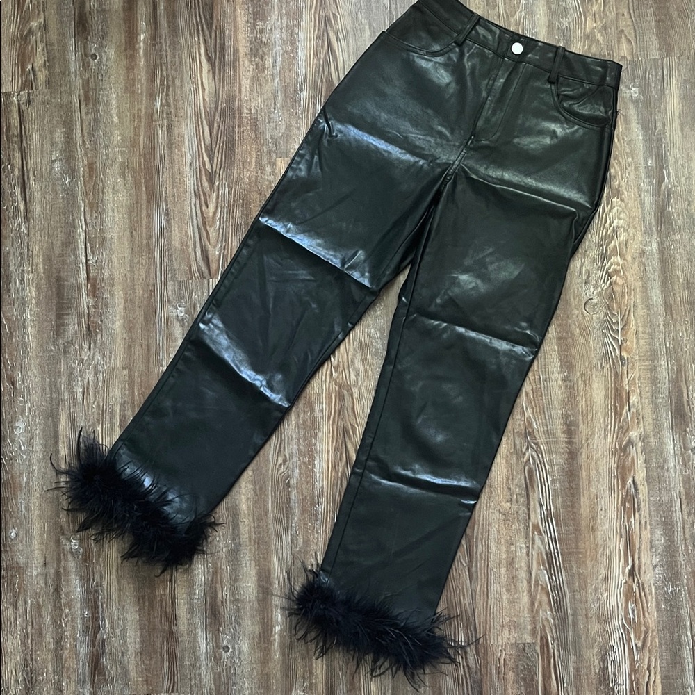 Altar’d State Black Faux Leather Feather Grunge Cropped Pants